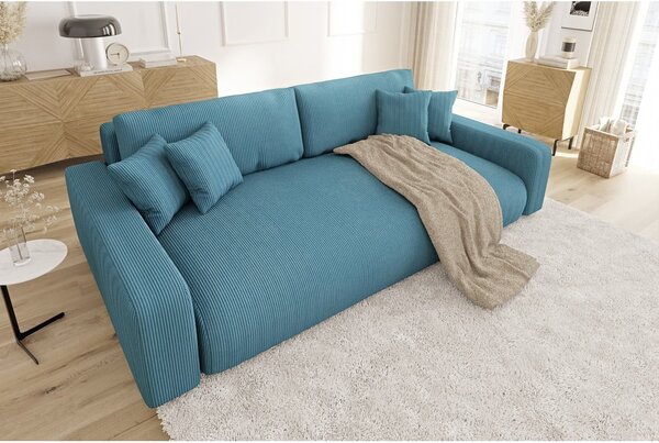 Divano turchese allungabile/con contenitore con rivestimento in velluto a coste 234 cm Sara – Ropez