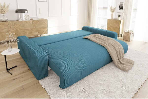 Divano turchese allungabile/con contenitore con rivestimento in velluto a coste 234 cm Sara – Ropez