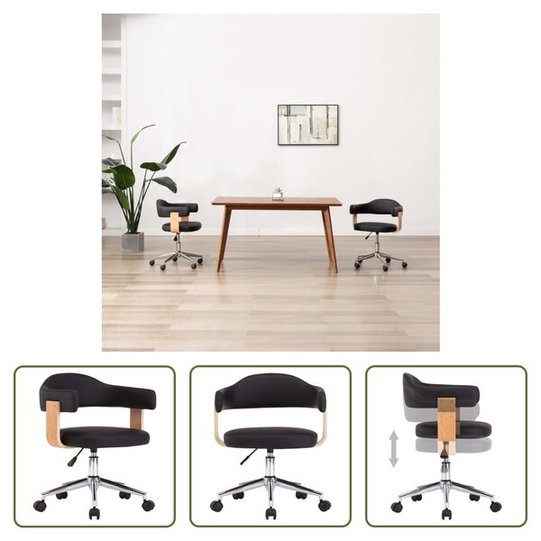 The Living Store Sedia da ufficio girevole in legno curvato nero e Pelle finta
