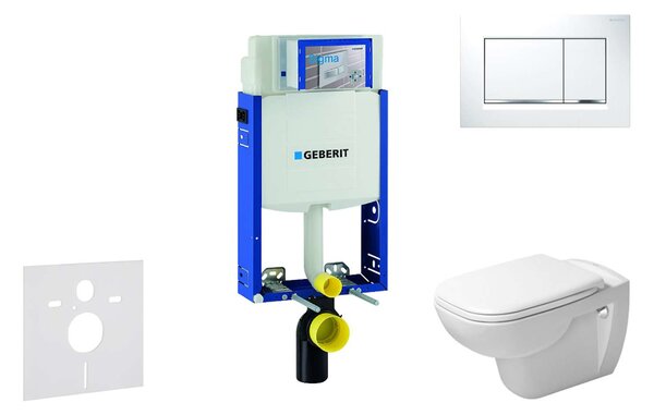 Geberit Combifix - Set per WC sospeso, modulo di installazione e copriwater D-Code, Rimless, SoftClose, placca di comando Sigma30, bianco/cromo lucido 110.302.00.5 NH5
