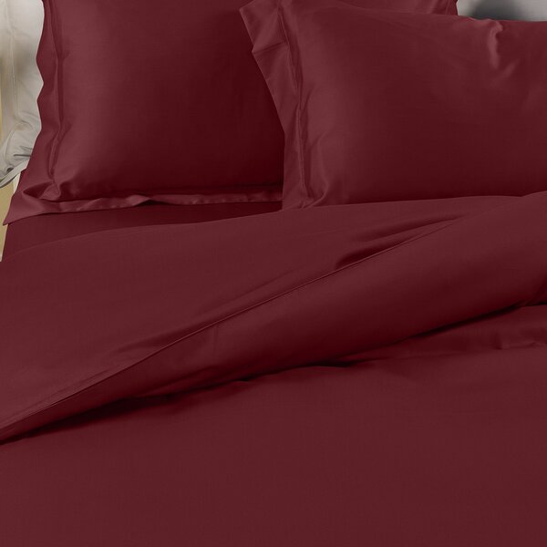 Completo Copripiumino In Raso Di Cotone Raso Matrimoniale Dreaming Tinta Unita Bordeaux Caleffi