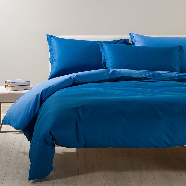 Completo Copripiumino In Cotone Bicolor Singolo Caleffi Tinta Unita Blu Caleffi