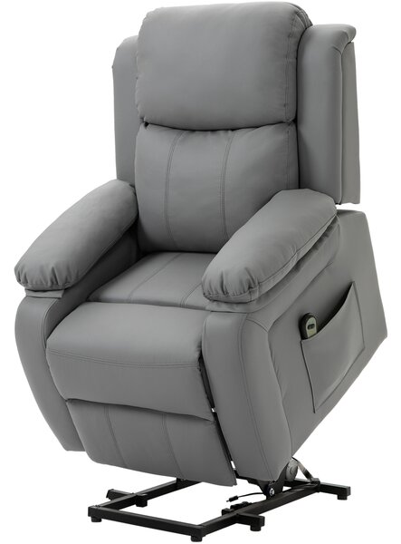 HOMCOM Poltrona Relax Elettrica con Telecomando e schienale reclinabile 160°, Sedia imbottita Alzapersona Anziani in Similpelle, Grigio | Aosom Italy