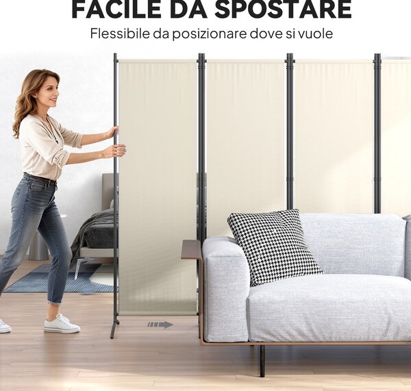 Outsunny Paravento da Esterno e Interno a 4 Pannelli Pieghevole, 221x50x172cm, Crema