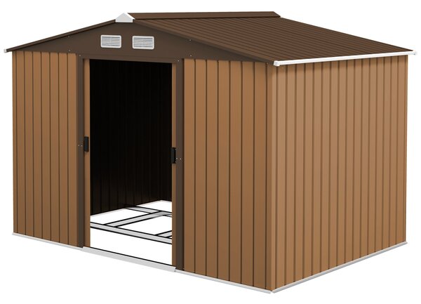 Outsunny Capanno da Giardino con Doppie Porte Scorrevoli e Kit per Base, Casetta per Attrezzi in Acciaio, 277x195x192cm, Giallo | Aosom Italy
