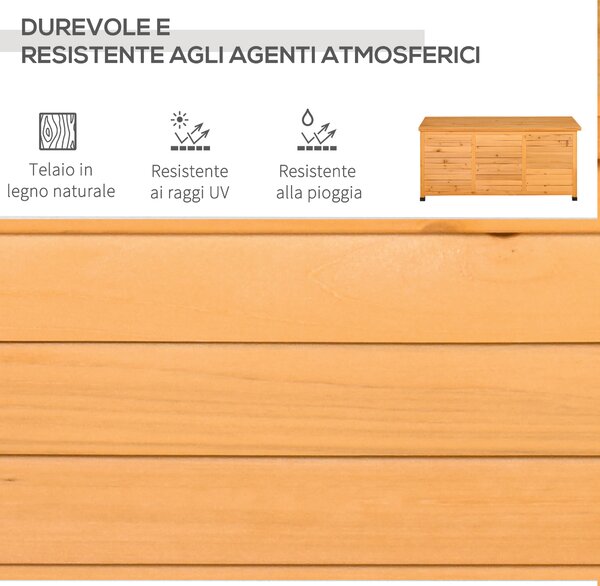 Outsunny Baule da Esterno in Legno di Abete Impermeabile con Base Rialzata, 127x56x60 cm, Giallo Scuro | Aosom Italy