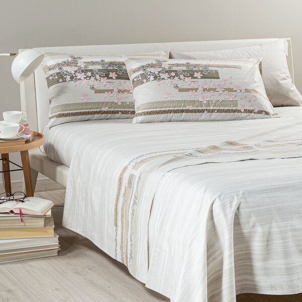 Completo Lenzuola In Cotone Calaluna Matrimoniale Caleffi Shabby Chic Tortora Caleffi