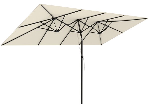 Outsunny Ombrellone Doppio Inclinabile e Regolabile con Cordicella, in Poliestere e Metallo, 150x295x170-214 cm, Crema