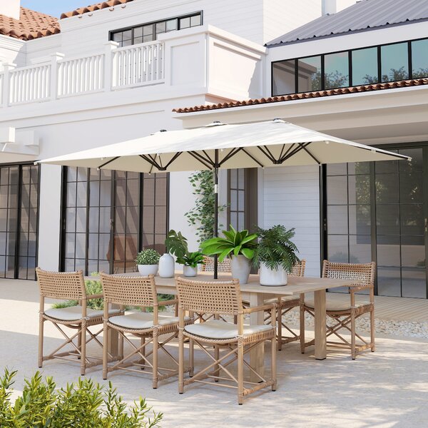 Outsunny Ombrellone Doppio Inclinabile e Regolabile con Cordicella, in Poliestere e Metallo, 150x295x170-214 cm, Crema