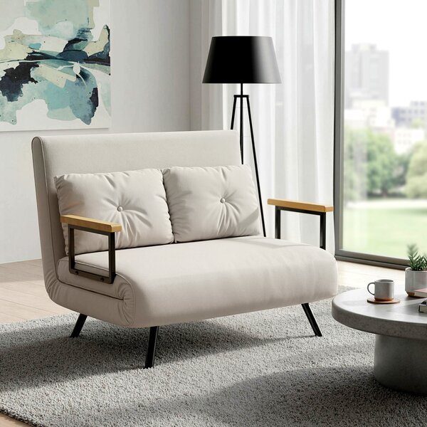 HOMCOM Divano Letto 3 in 1 in Tessuto Effetto Velluto con Schienale Regolabile e 2 Cuscini, 102x73x81 cm, Beige | Aosom Italy