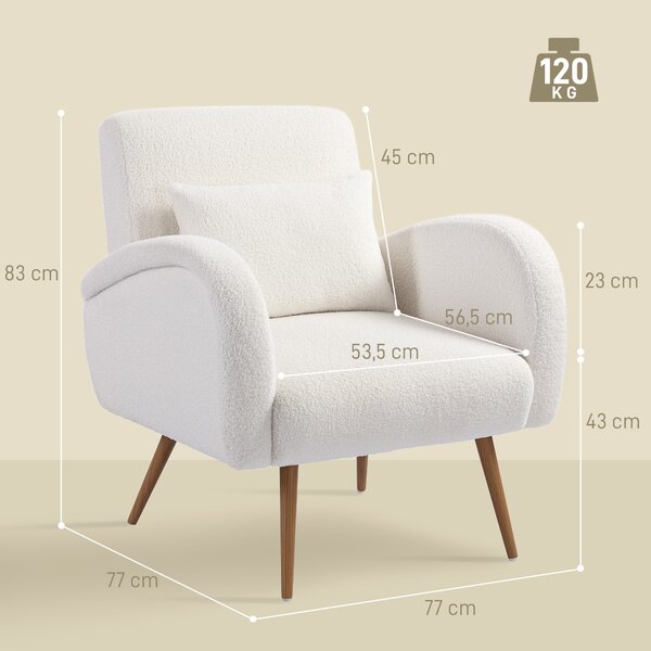 HOMCOM Poltrona imbottita con Rivestimento in Pile, Braccioli e Cuscino Lombare, Gambe in metallo, Bianco crema | Aosom Italy