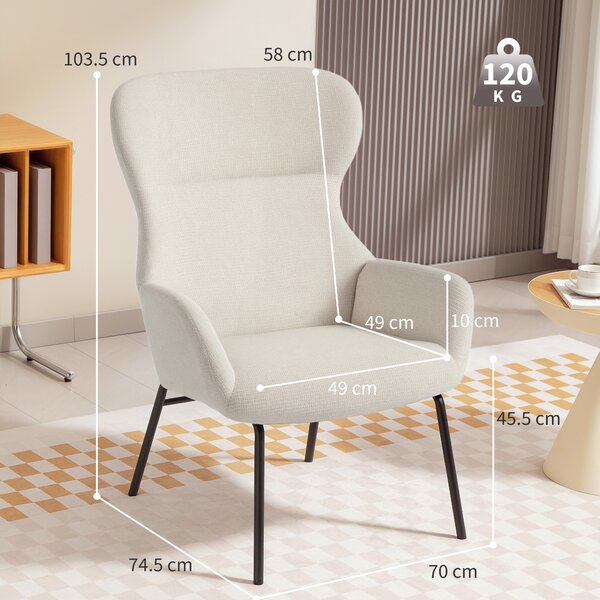 HOMCOM Poltrona Imbottita Moderna con Schienale Alto, Imbottitura Spessa, Gambe in Acciaio, Bianco Crema | Aosom Italy