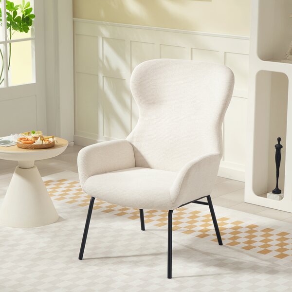 HOMCOM Poltrona Imbottita Moderna con Schienale Alto, Imbottitura Spessa, Gambe in Acciaio, Bianco Crema | Aosom Italy