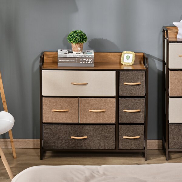 HOMCOM Cassettiera 7 Cassetti Pieghevoli in Tessuto e Ripiano in MDF, Arredamento Soggiorno e Camera, 80x29x78.5cm, Multicolore