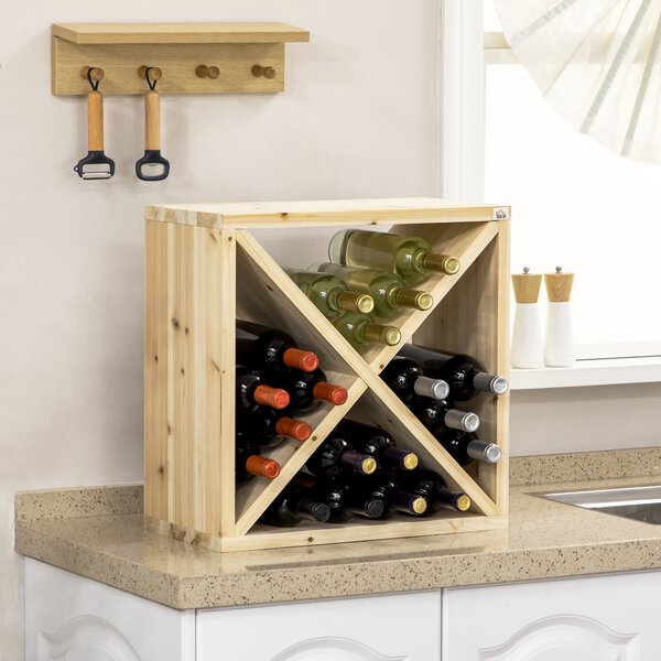 HOMCOM Mobiletto Portabottiglie per Vini e Liquori 24 Bottiglie, 4 Sezioni Legno Naturale, 50 x 26 x 50cm|Aosom