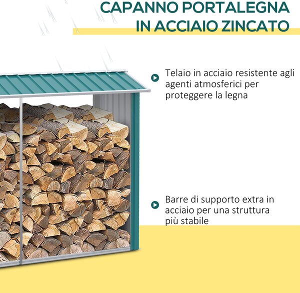 Outsunny Legnaia con Struttura in Acciaio Galvanizzato e Base rialzata, 240x 86x160cm, Verde|Aosom