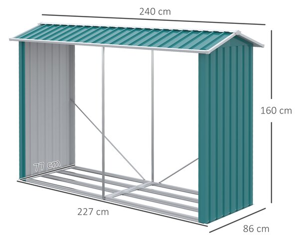 Outsunny Legnaia con Struttura in Acciaio Galvanizzato e Base rialzata, 240x 86x160cm, Verde|Aosom