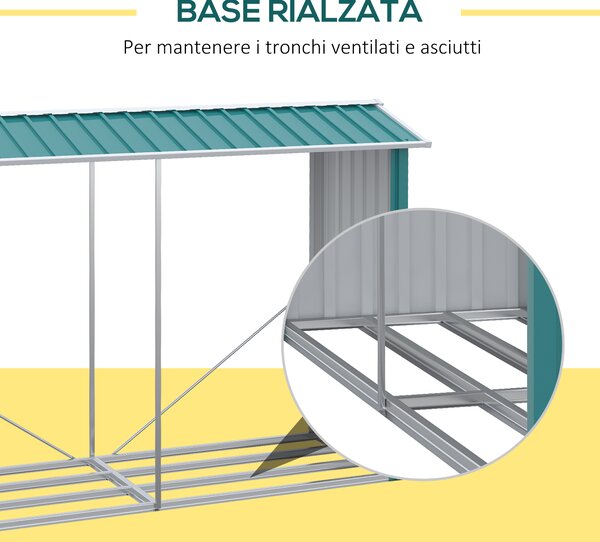 Outsunny Legnaia con Struttura in Acciaio Galvanizzato e Base rialzata, 240x 86x160cm, Verde|Aosom