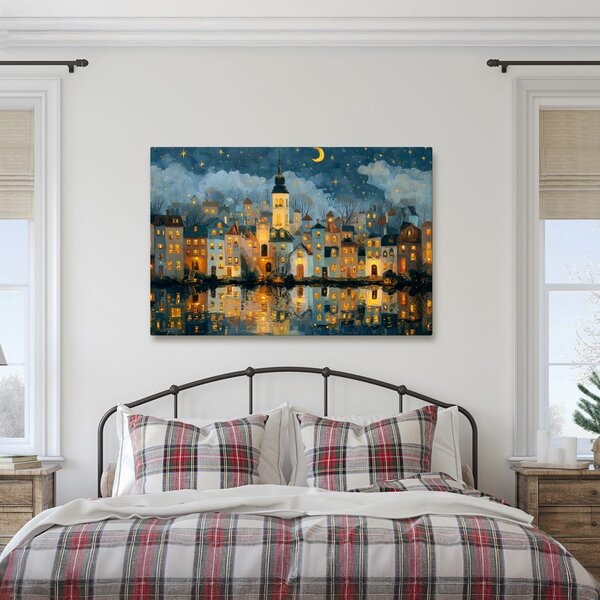 Quadro su tela – Villaggio natalizio sotto le stelle