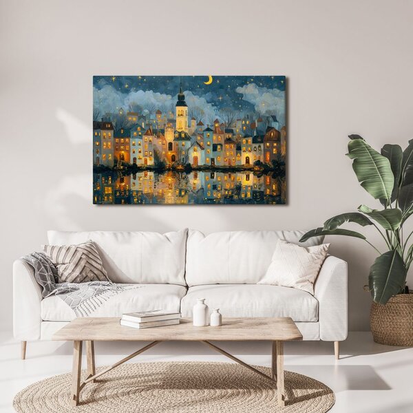 Quadro su tela – Villaggio natalizio sotto le stelle