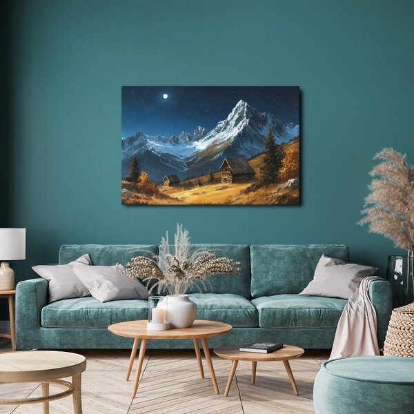 Quadro su tela – Chalet di montagna invernale di notte