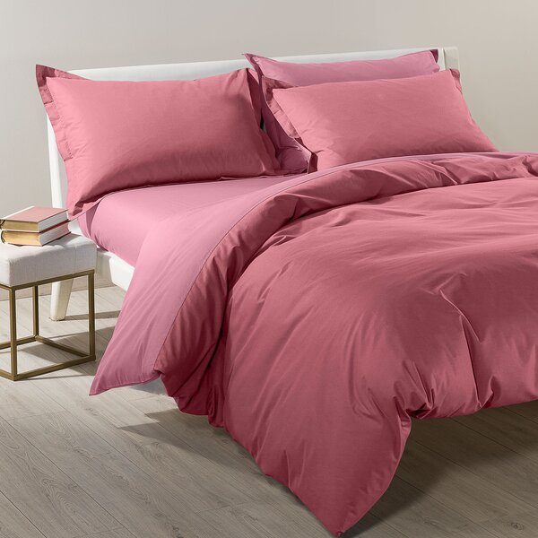Completo Copripiumino In Cotone Bicolor Matrimoniale Caleffi Tinta Unita Pink Caleffi