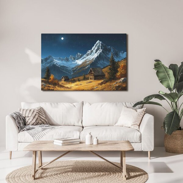 Quadro su tela – Chalet di montagna invernale di notte