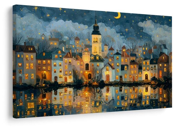 Quadro su tela – Villaggio natalizio sotto le stelle