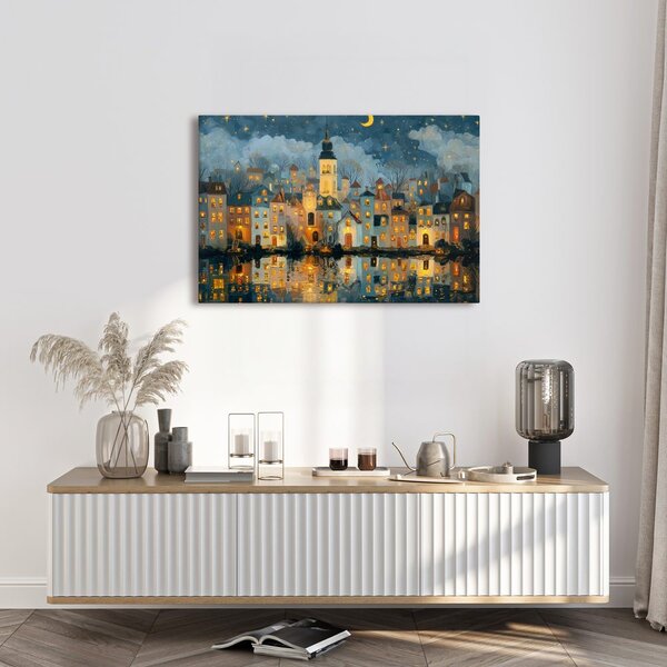 Quadro su tela – Villaggio natalizio sotto le stelle