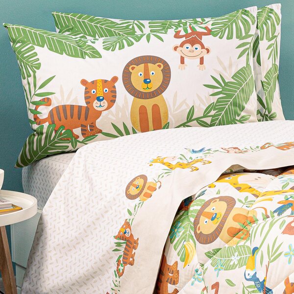 Completo Lenzuola In Cotone Tropical Singolo Caleffi Kids Geometrico Naturale Caleffi