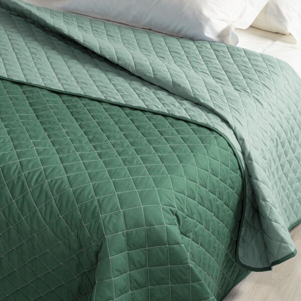 Copriletto Trapuntato In Cotone Mix Singolo Caleffi Tinta Unita Verde Caleffi