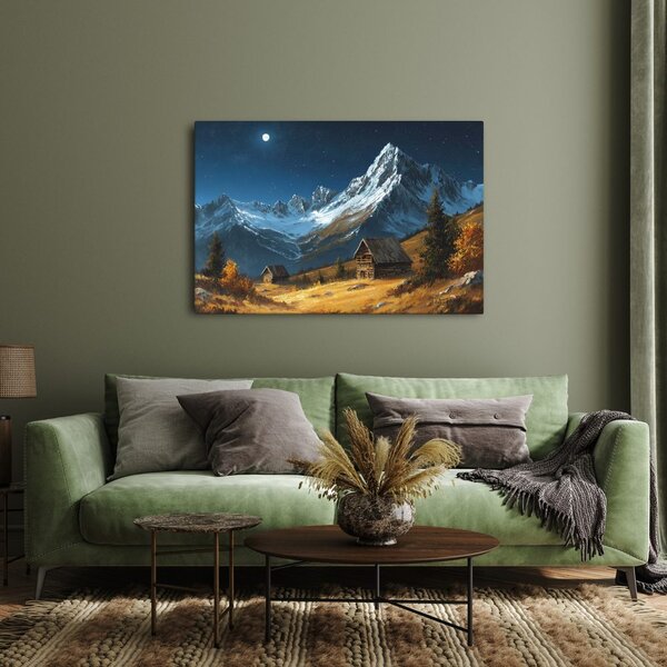 Quadro su tela – Chalet di montagna invernale di notte