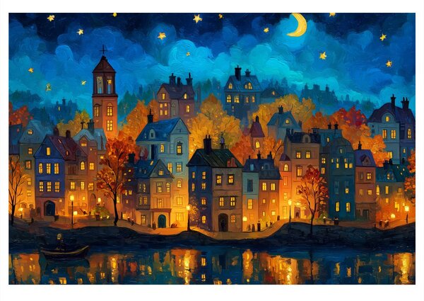Quadro su tela – Paesaggio notturno incantato