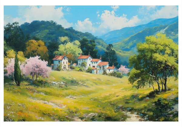 Quadro su tela – Paesaggio primaverile con villaggio
