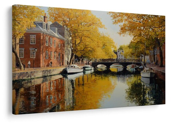 Quadro su tela – Canale autunnale vicino al ponte