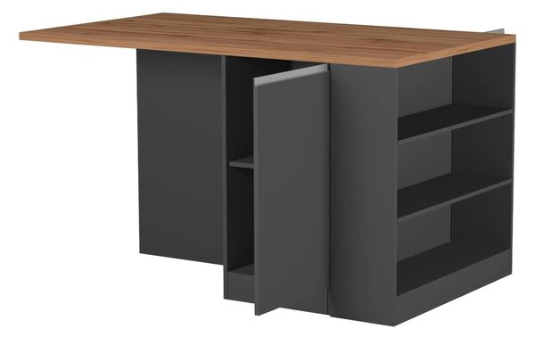 Isola cucina con vani contenitori 160x90x90h cm antracite e rovere - Abern