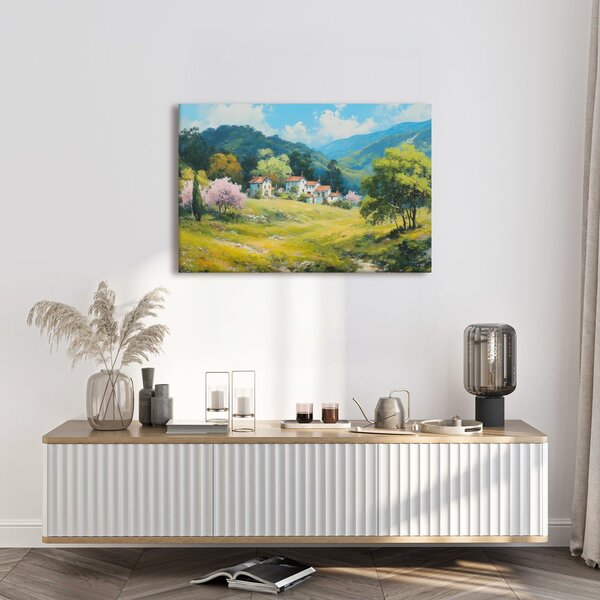 Quadro su tela – Paesaggio primaverile con villaggio