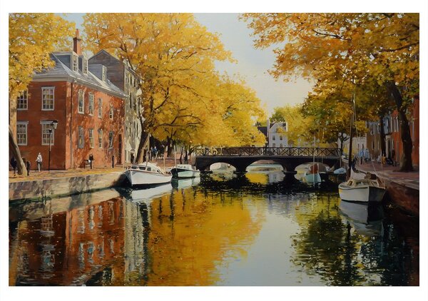 Quadro su tela – Canale autunnale vicino al ponte
