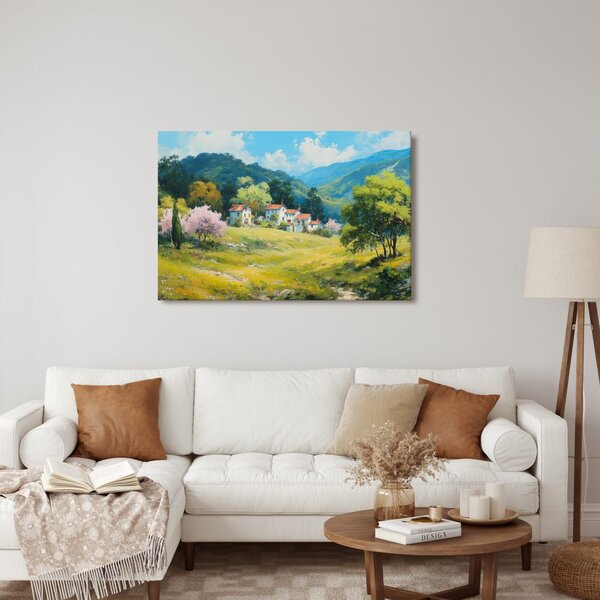 Quadro su tela – Paesaggio primaverile con villaggio