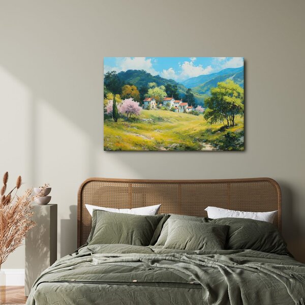 Quadro su tela – Paesaggio primaverile con villaggio