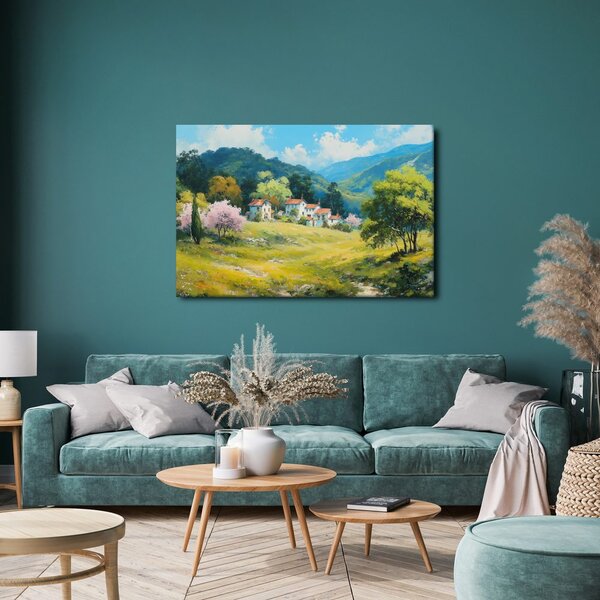 Quadro su tela – Paesaggio primaverile con villaggio