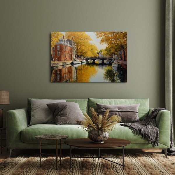 Quadro su tela – Canale autunnale vicino al ponte
