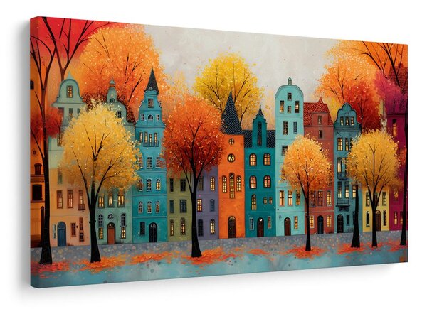 Quadro su tela – Città autunnale con case colorate