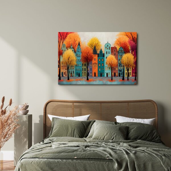 Quadro su tela – Città autunnale con case colorate