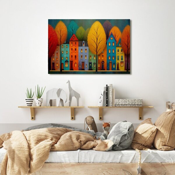 Quadro su tela – Case colorate e alberi