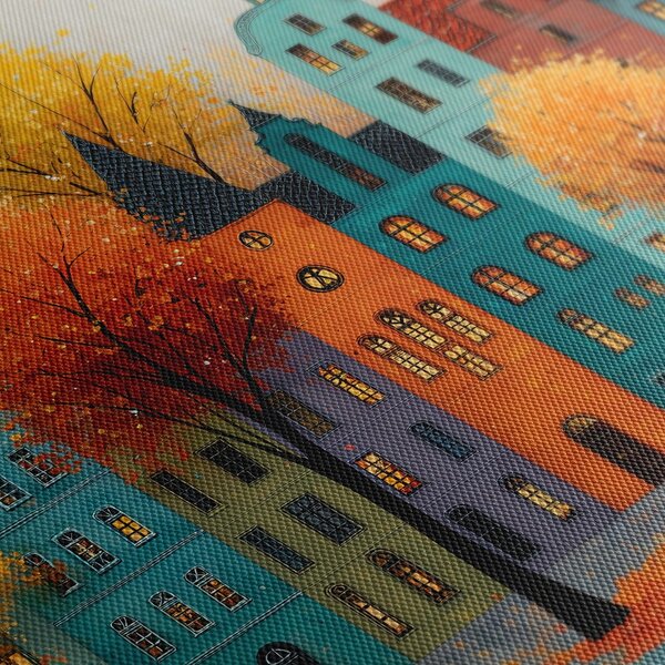 Quadro su tela – Città autunnale con case colorate