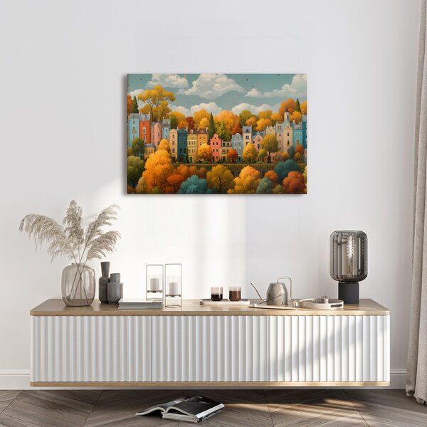 Quadro su tela – Città autunnale tra gli alberi