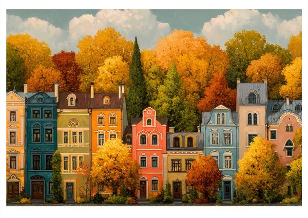 Quadro su tela – Strada autunnale dai colori vivaci