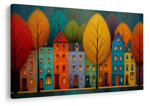 Quadro su tela – Case colorate e alberi