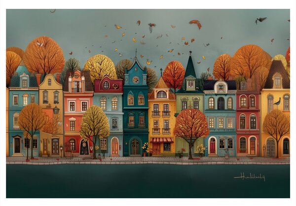 Quadro su tela – Magia autunnale della strada cittadina